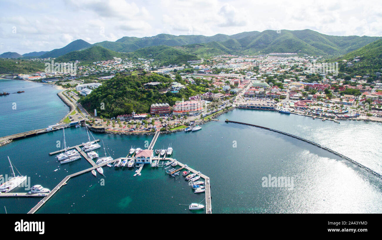 High Aerial view of marigot port on french saint martin Stock Photo - Alamy