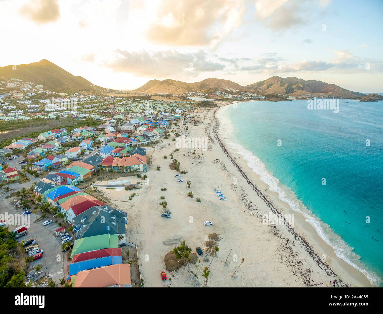 Aerial view of Orient bay beach after hurricane Irma in 2017 Stock Photo