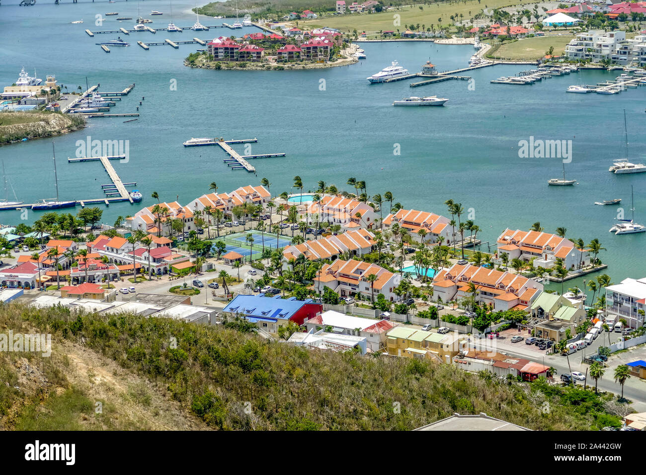 Overview of simpson bay st.maarten post hurricane Irma Stock Photo Alamy
