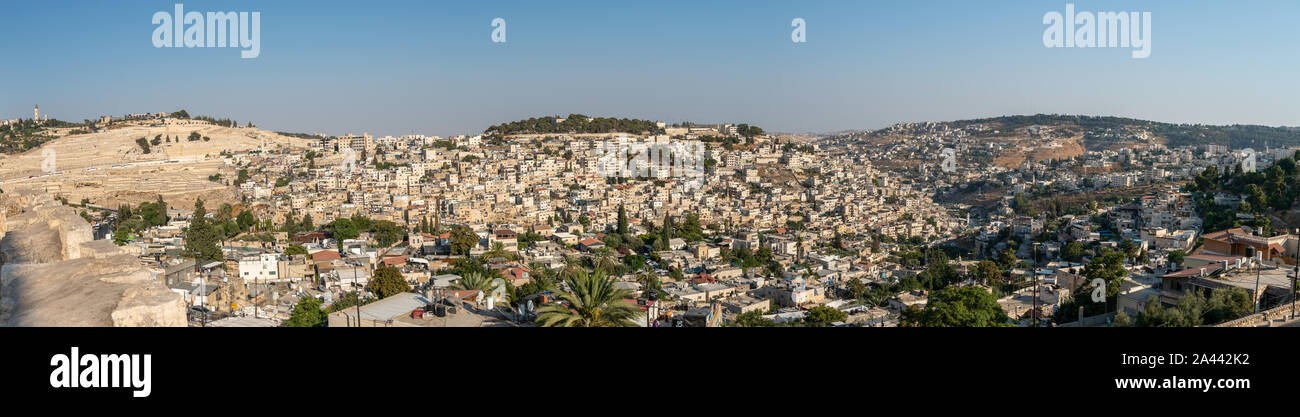 Wide Angle Panoramic View of Jerusalem City With Clear Skies Stock Photo
