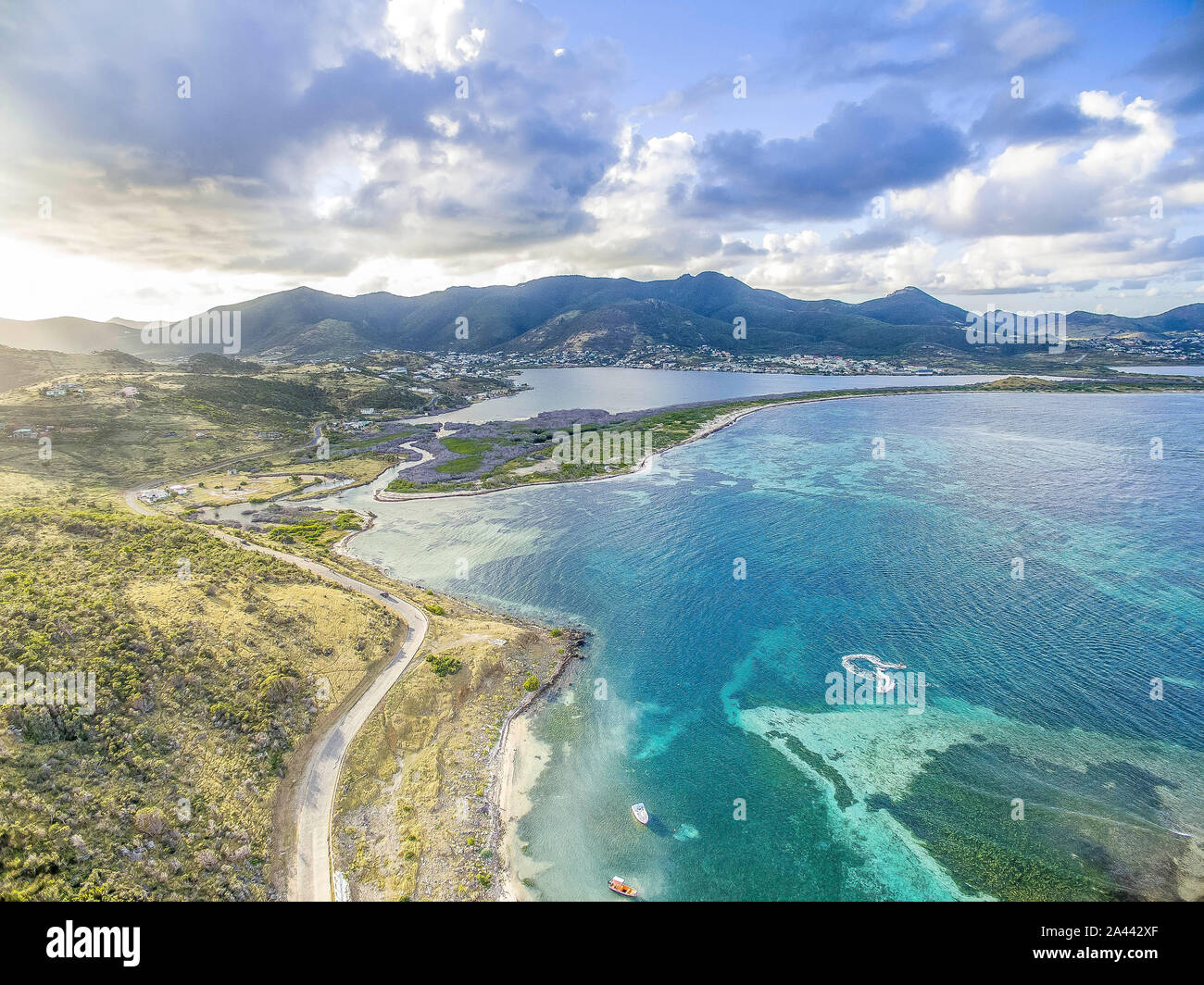 Aerial view of the Atlantic ocean in the Caribbean island of st.maarten