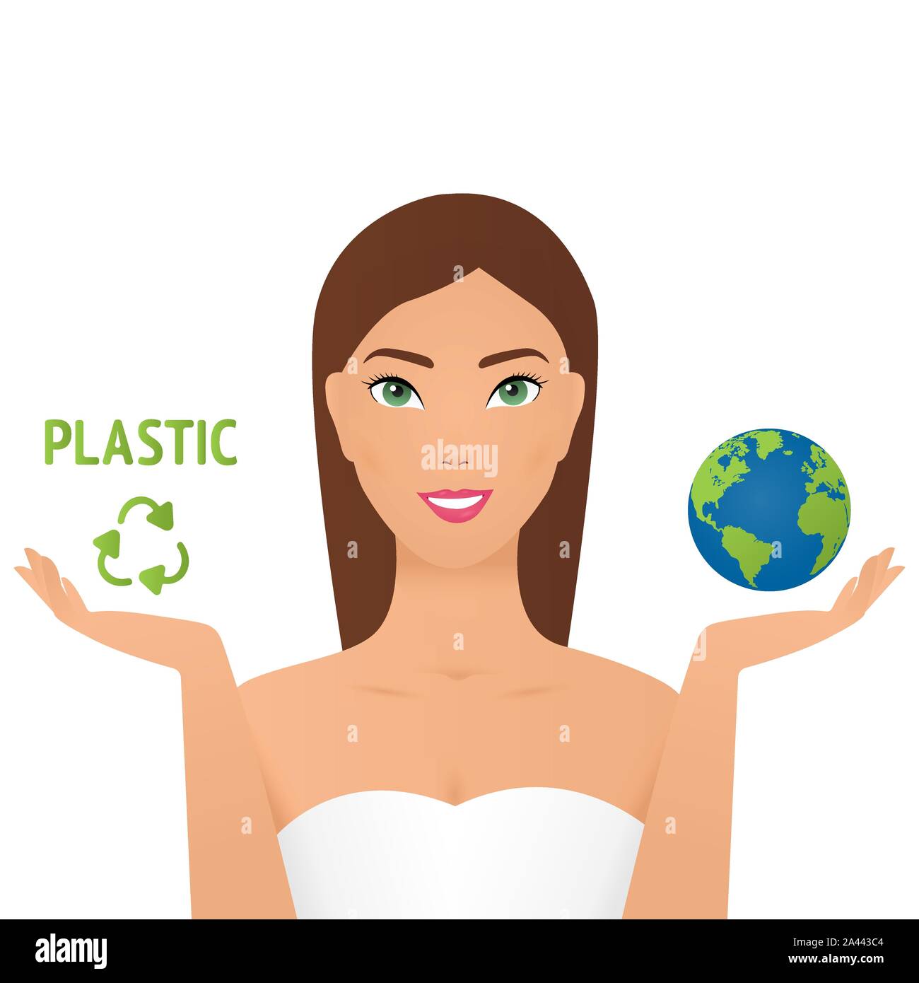 Girl holding planet and a plastic recycling sign say no plastic ...