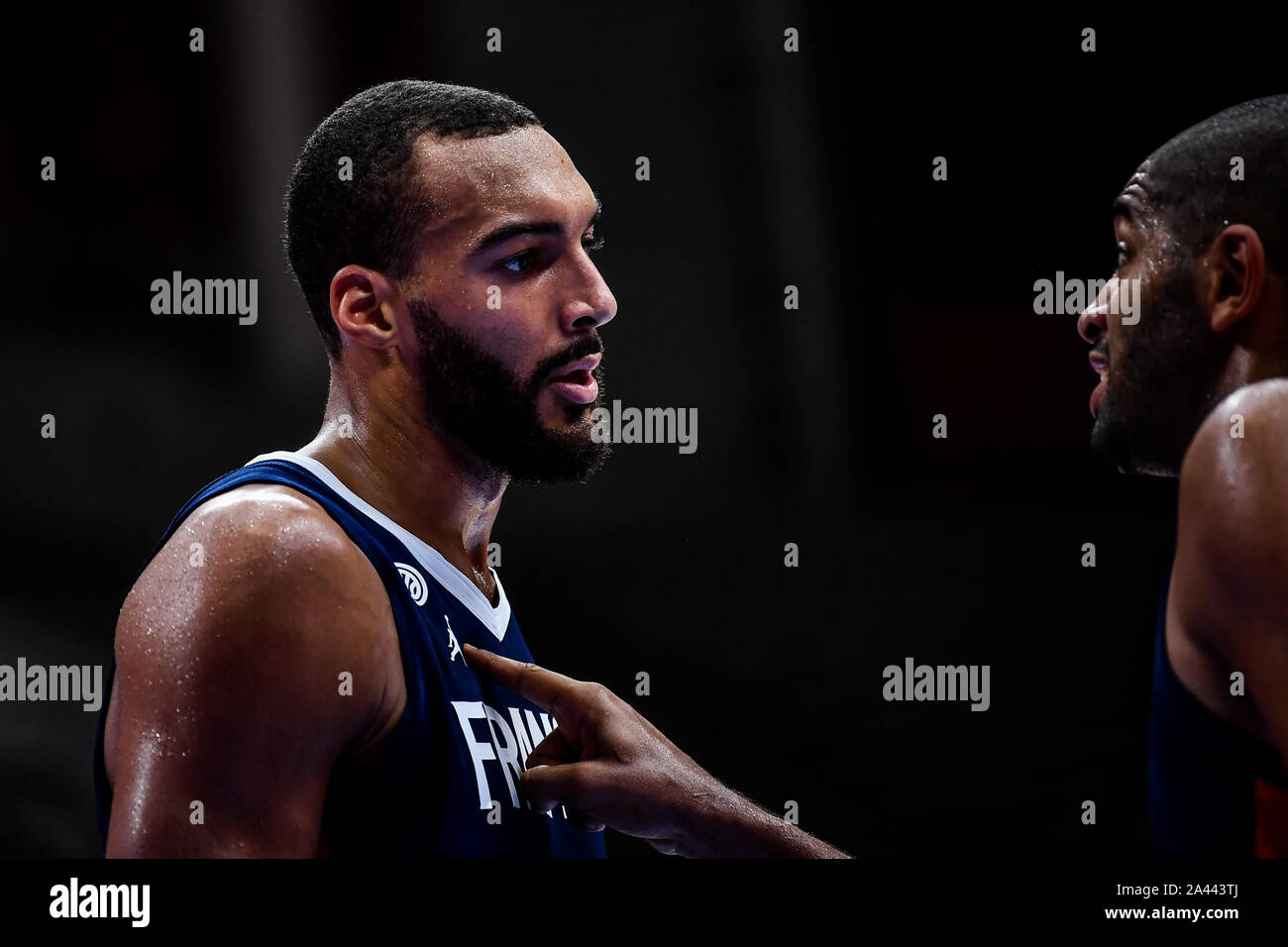 Rudy Gobert-Bourgarel of France and Nicolas Batum of France talk with each other during the final of 2019 International Basketball Championship agains Stock Photo