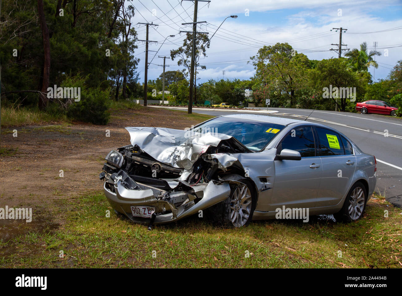 Learner Driver Car crash Taking Driving Lesson Stock Photo