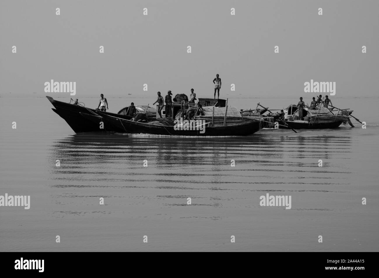 Fishing boats on the Bay of Bengal near Kuakata, Patuakhali, Bangladesh. Stock Photo
