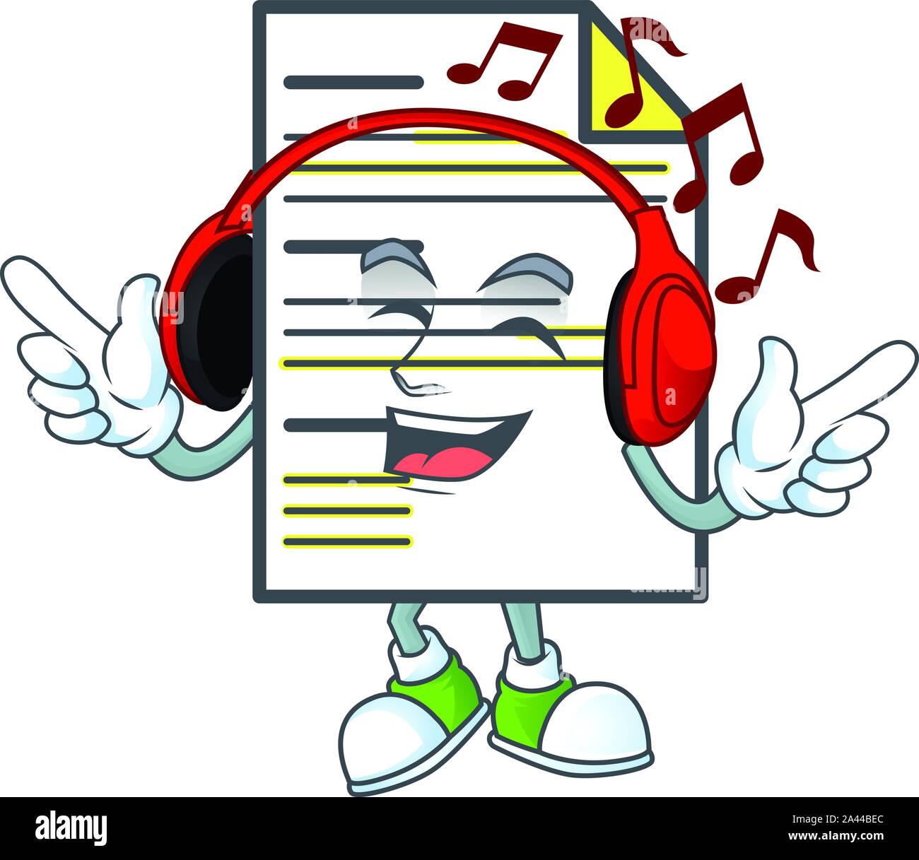 Listening music document template with cartoon character shape Stock Vector
