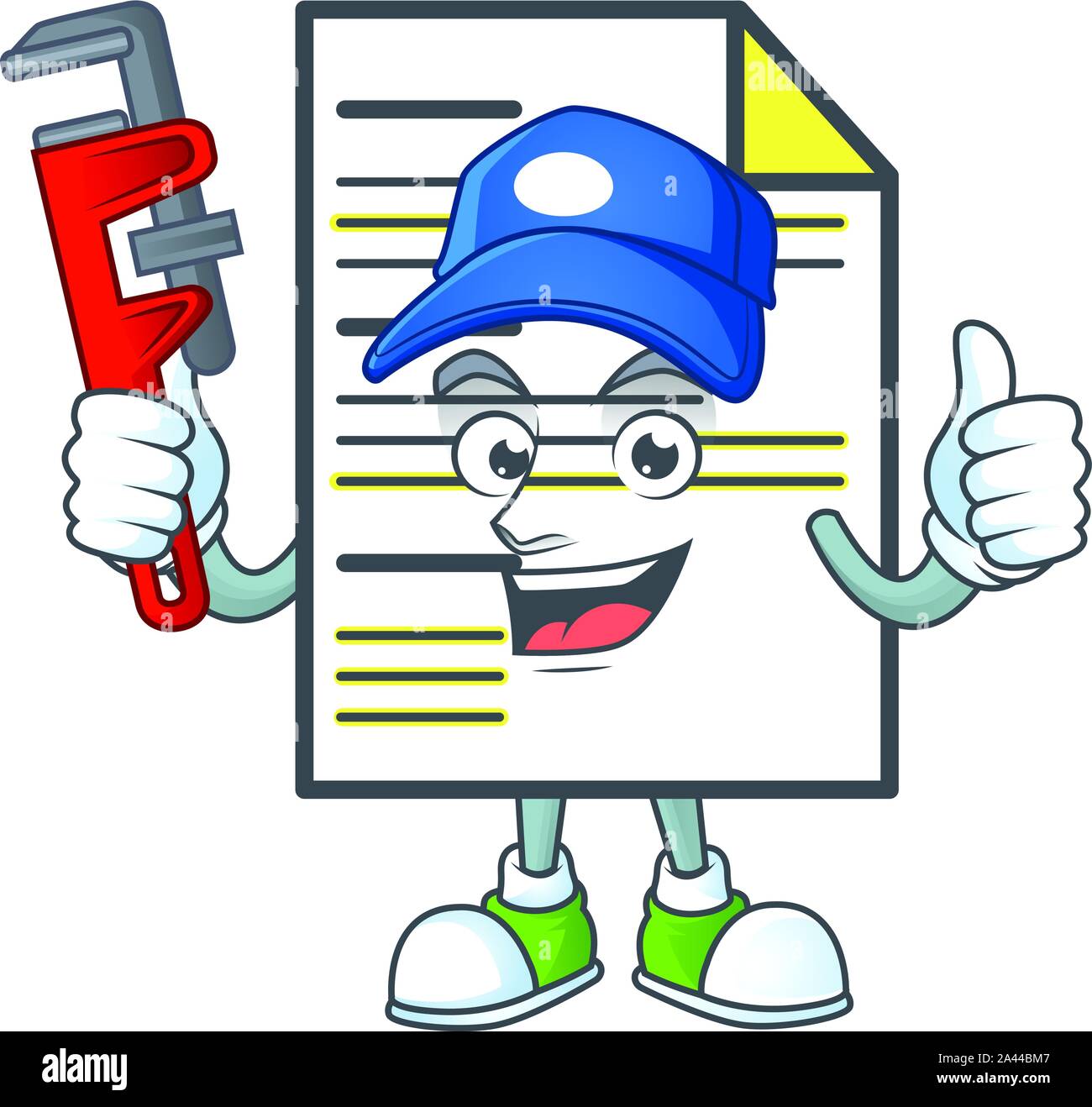 Plumber document cartoon mascot on white background Stock Vector