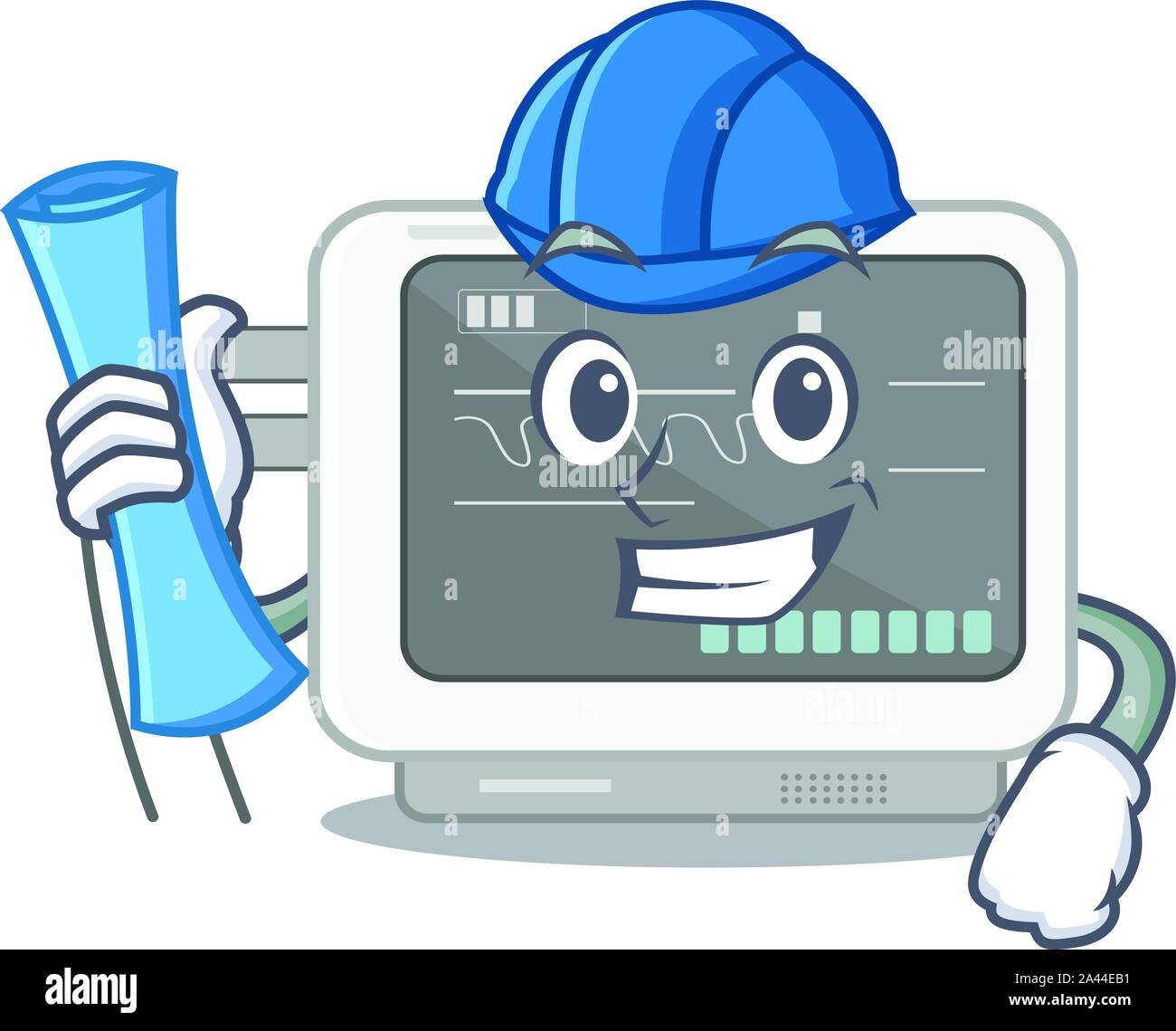 Architect ecg machine stuck the cartoon wall Stock Vector Image & Art ...
