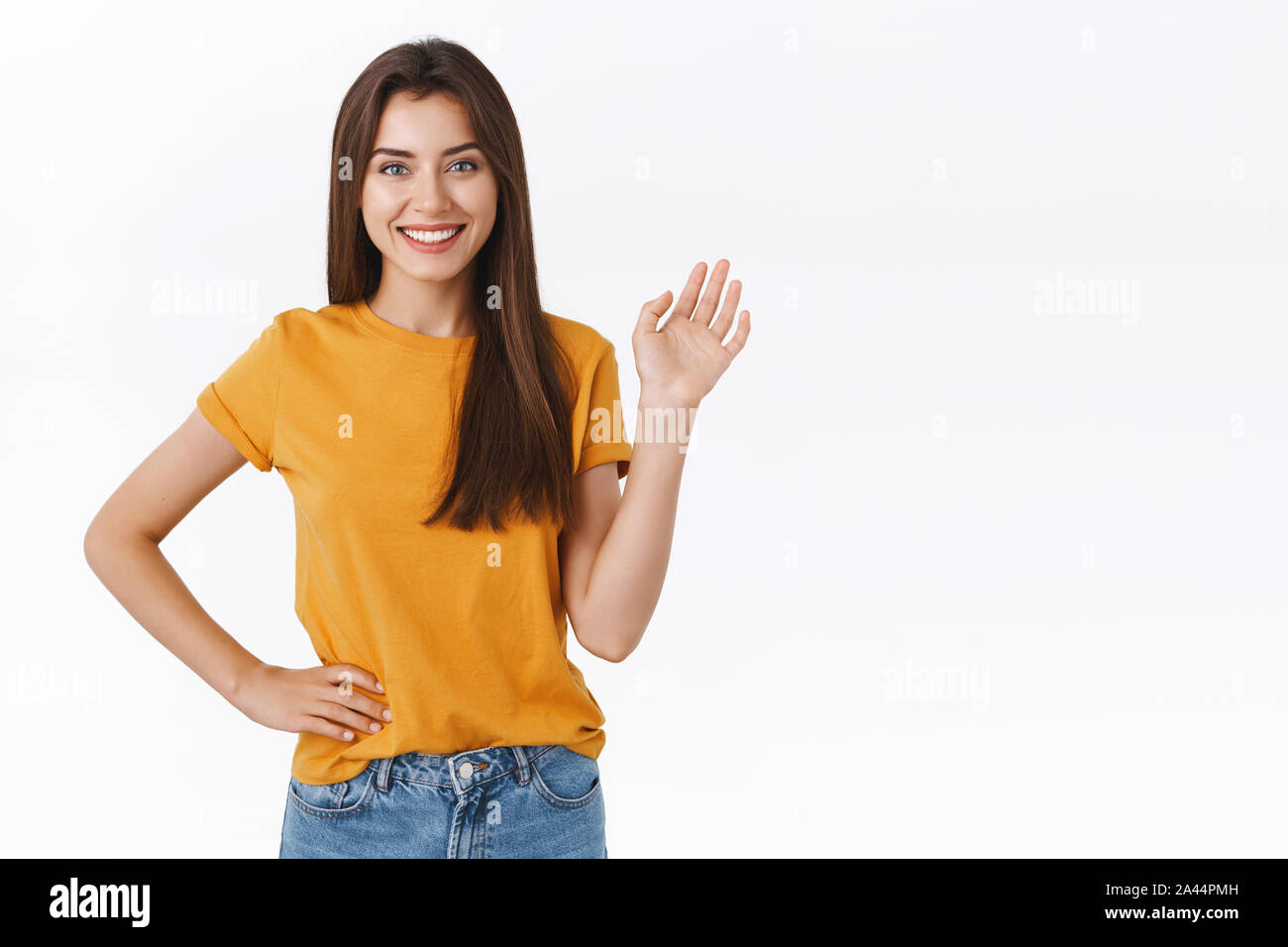 Woman saying goodbye hi-res stock photography and images - Alamy
