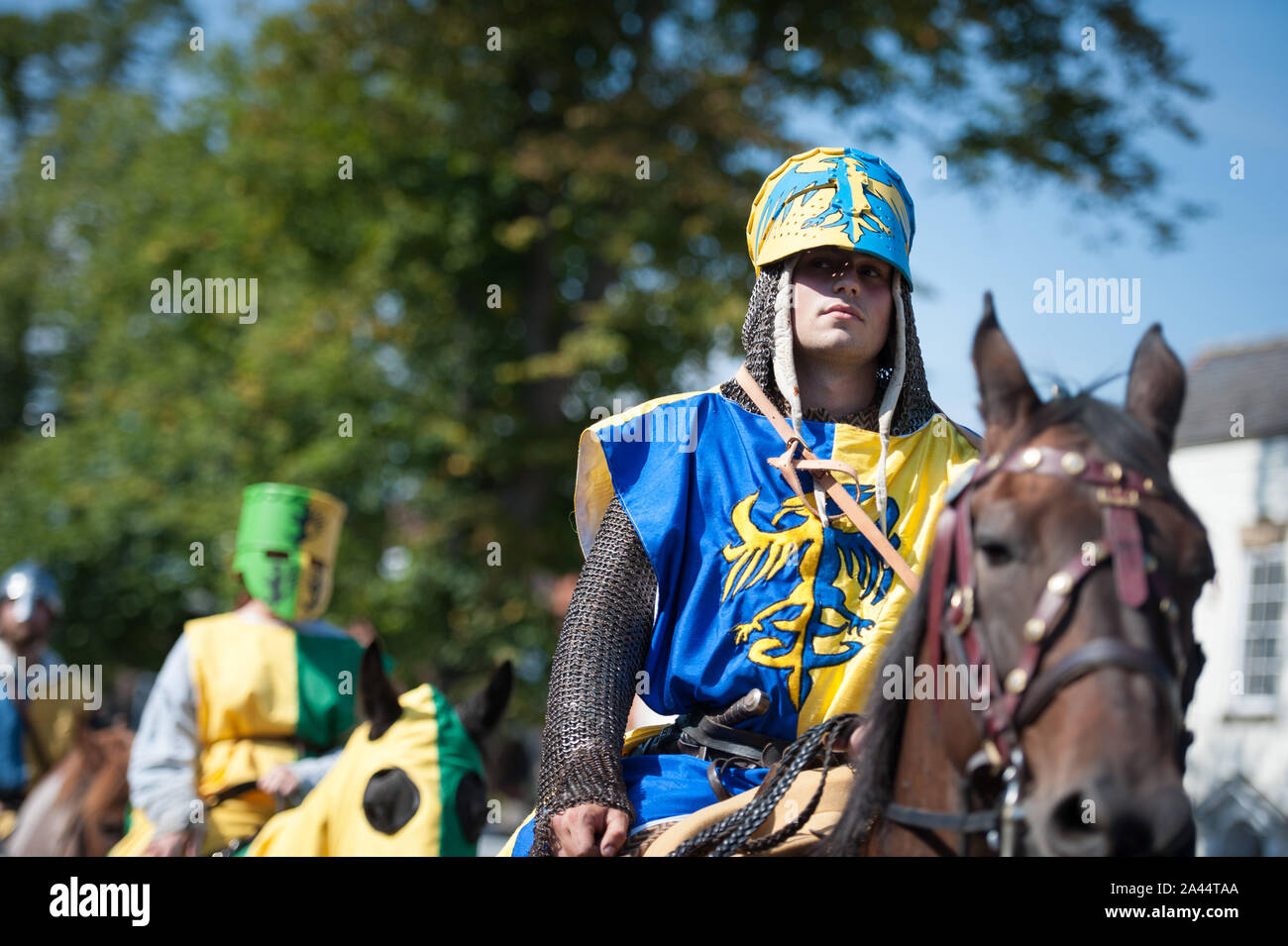 Evesham, Worcestershire, UK. 8th August, 2015. Pictured: Reenactors take part in the Grand Parade through the streets of Evesham.  / Thousands of visi Stock Photo