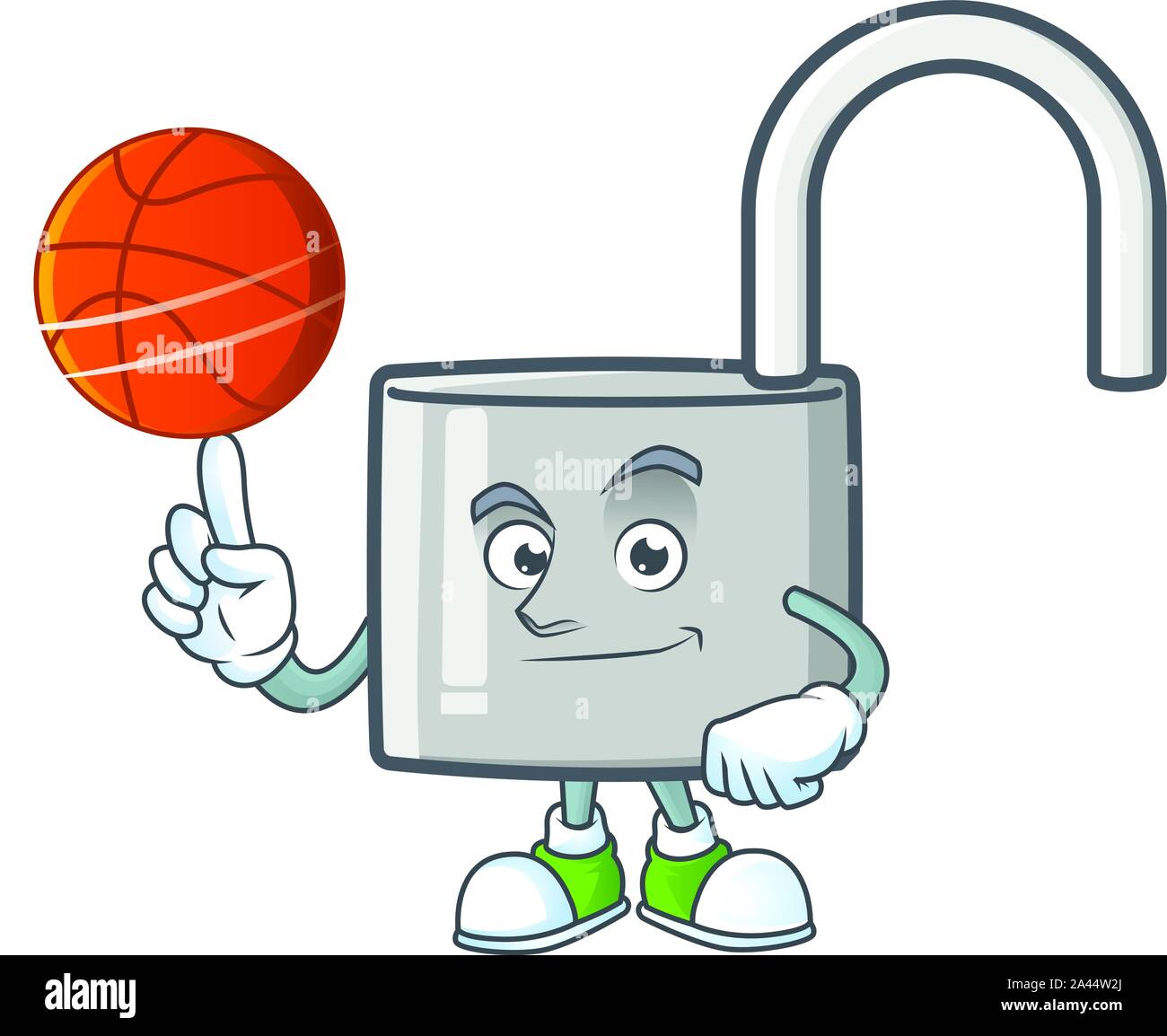 With basketball unlock key with cartoon character design. Stock Vector