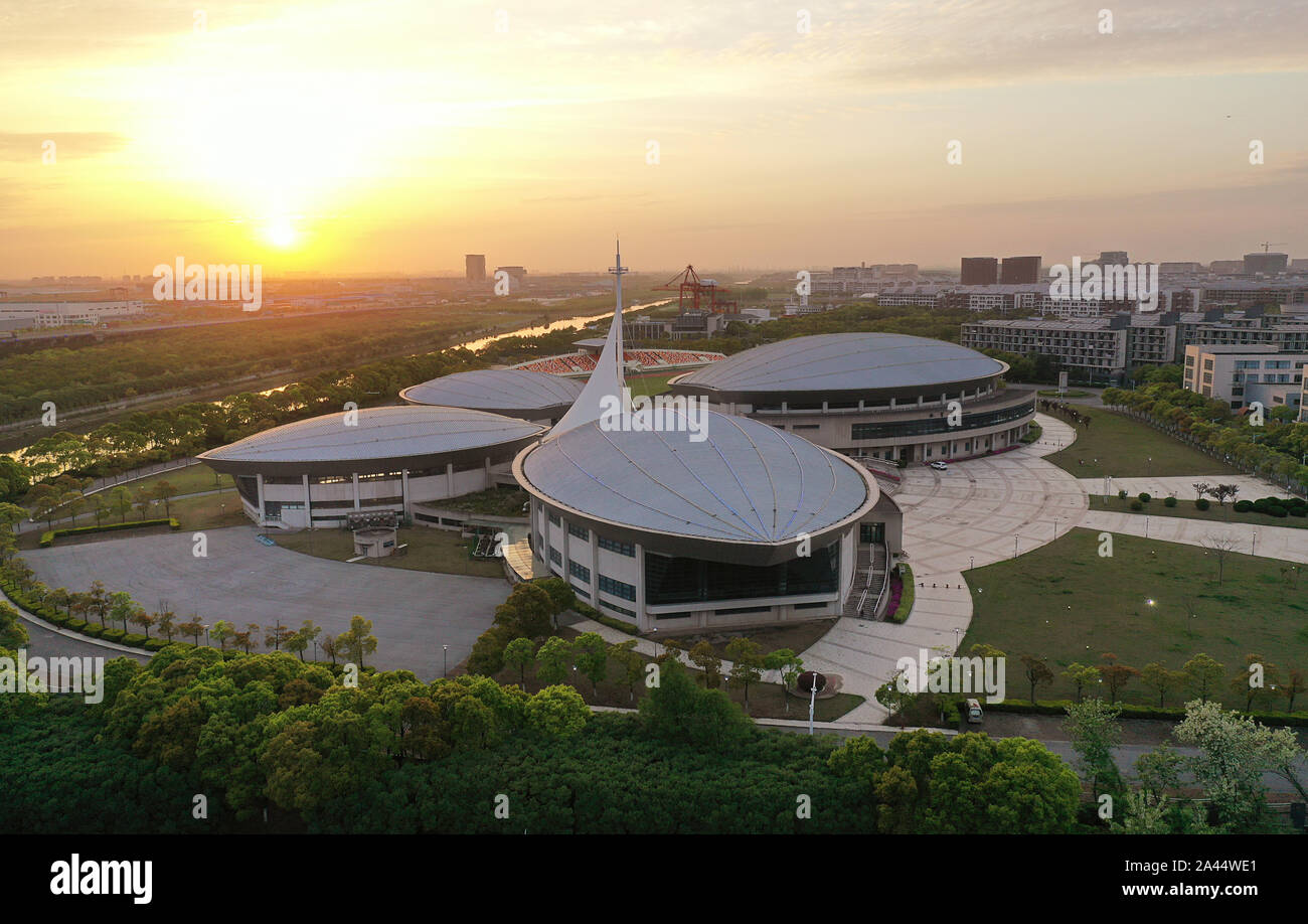 Aerial view of Shanghai Maritime University at Lingang area in Shanghai
