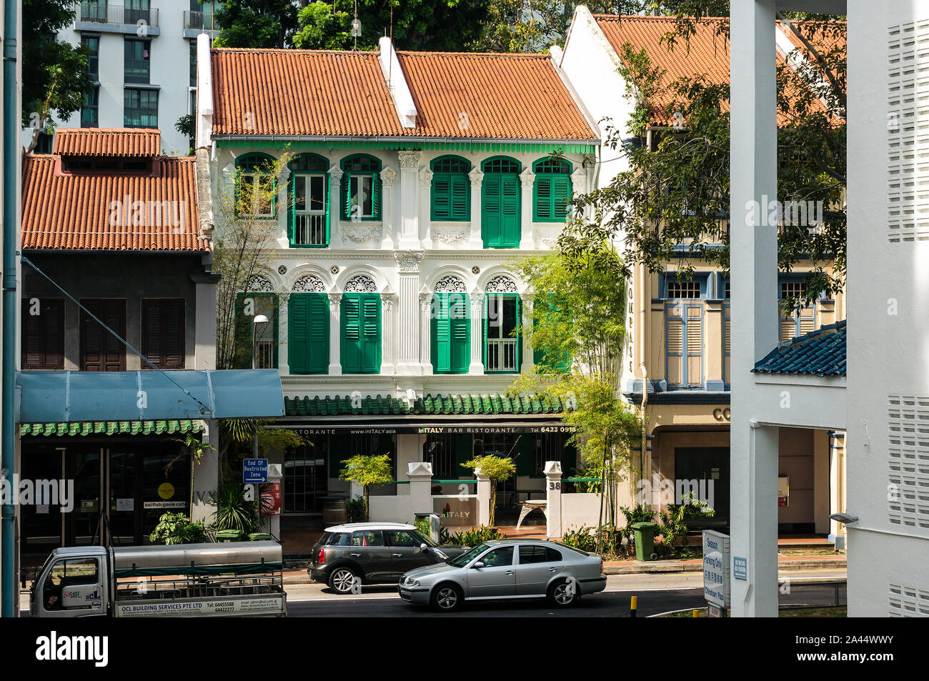 SINGAPORE/SINGAPORE - 23 DEC, 2015: Craig road in Tanjong Pagar with historical house in colonial architectural style. The road was the living quarter Stock Photo