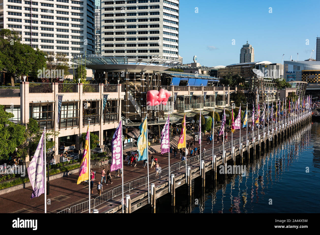 Sydney, Australia - 2016, Mar 26: Darling harbour and Cockle bay wharf. Darling Harbour is a waterfront entertainment area with a wide variety of rest Stock Photo
