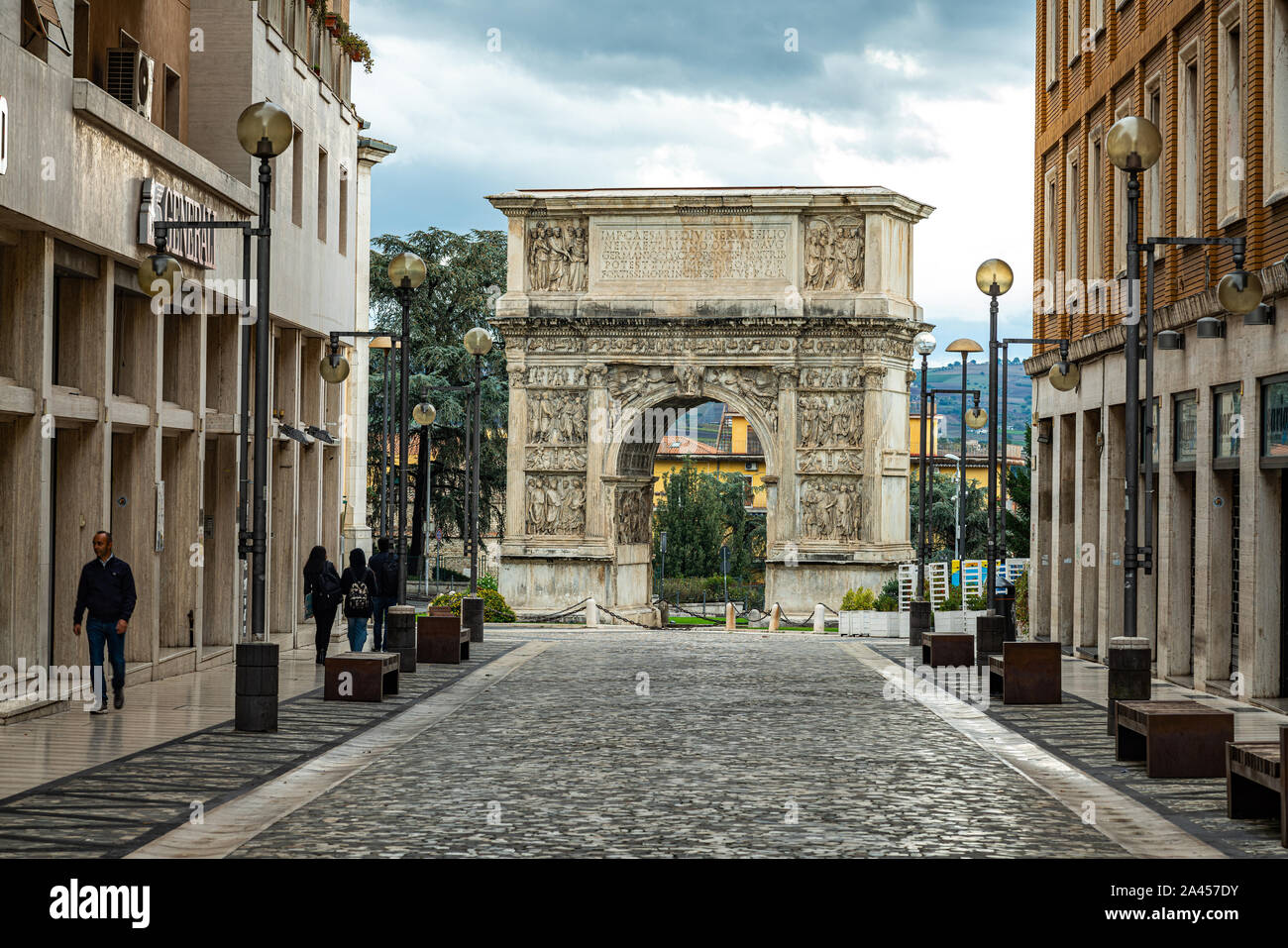 Ancient Roman Arch of Trajan, triumphal arches best preserved.. Benevento, Italy Stock Photo