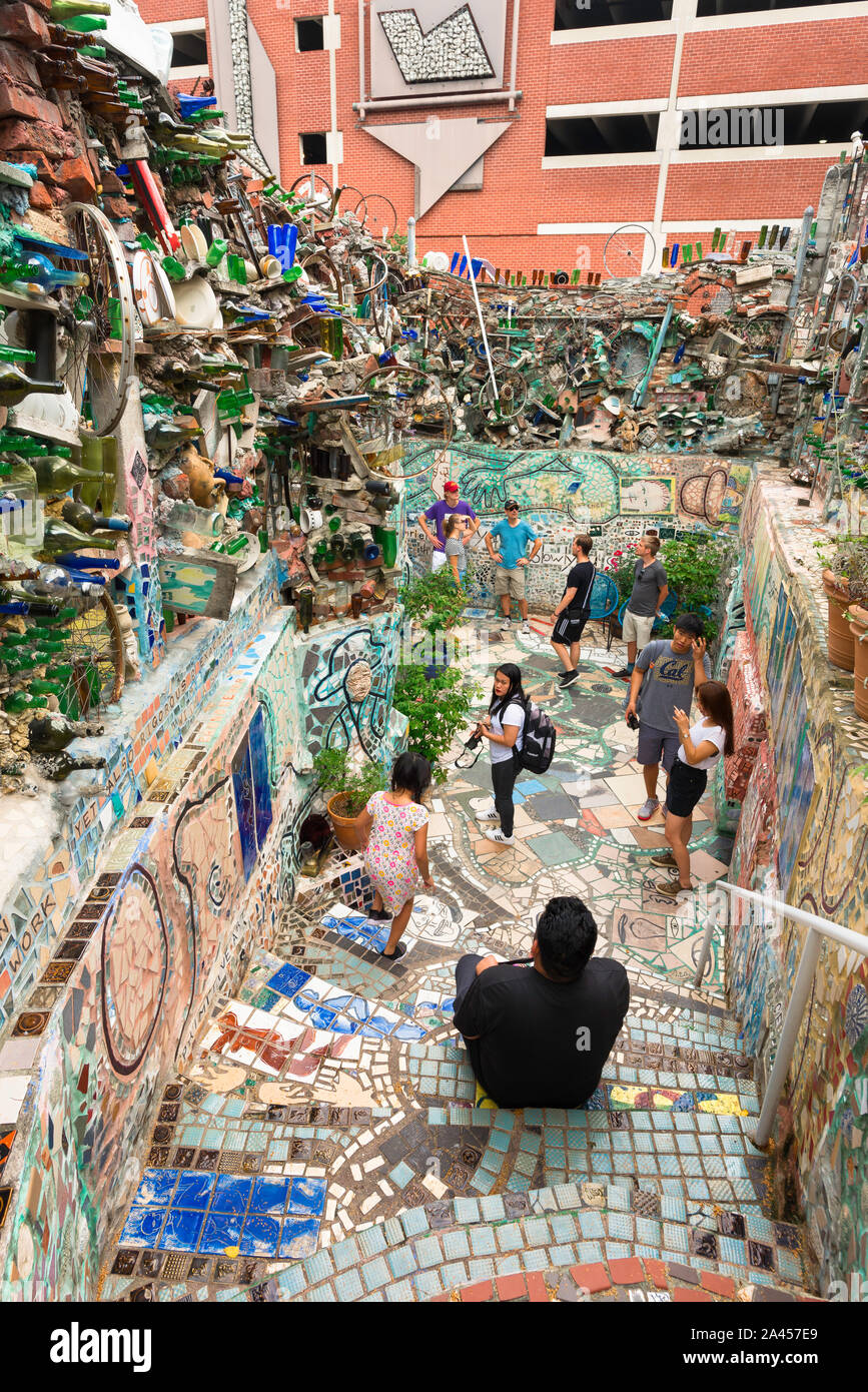 Philadelphia's Magic Gardens, view of people visiting the Magic Gardens