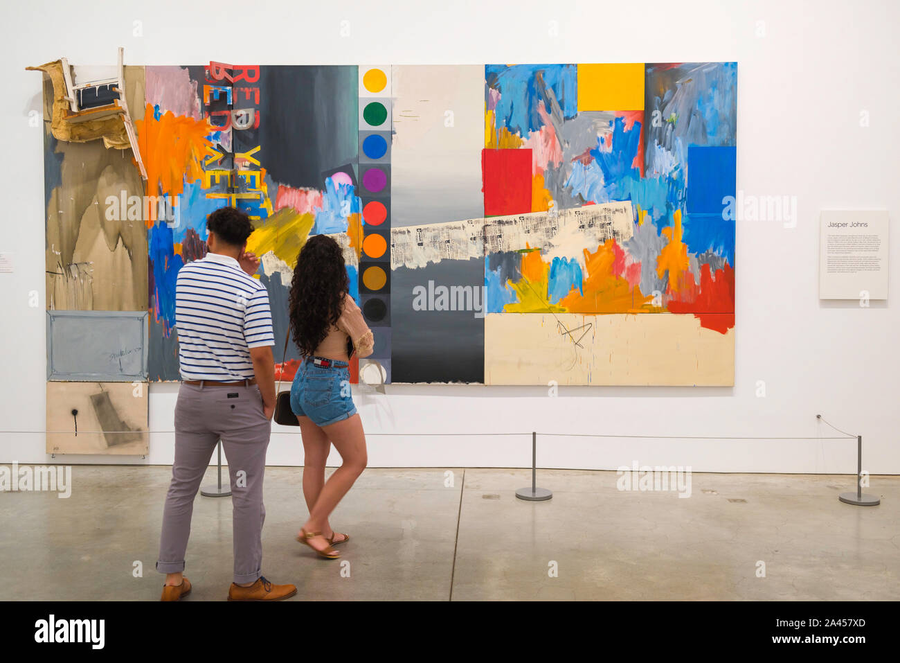 Philadelphia Museum art, view of two young people looking at According To What by Jasper Johns in the Philadelphia Museum Of Art, Pennsylvania, USA Stock Photo