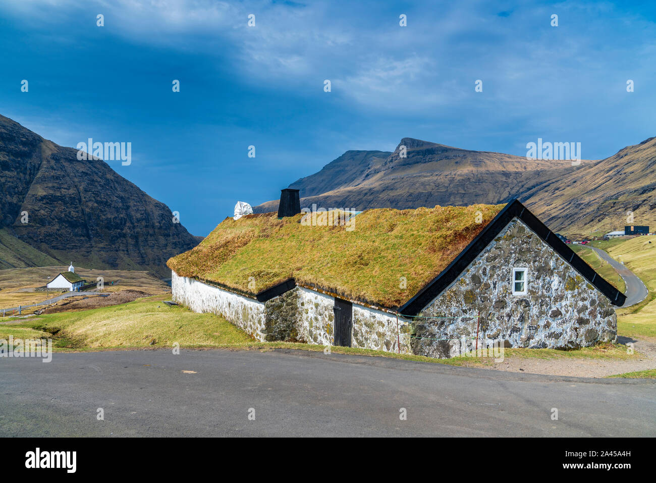 The old farm, Saksun, Streymoy, Faroe Islands, Denmark Stock Photo