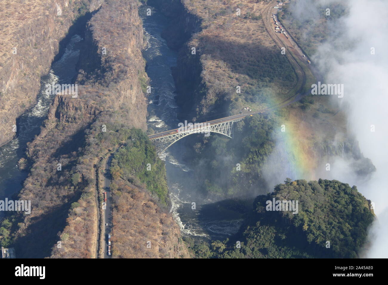 Aerial view of Victoria falls bridge, Livingstone Stock Photo