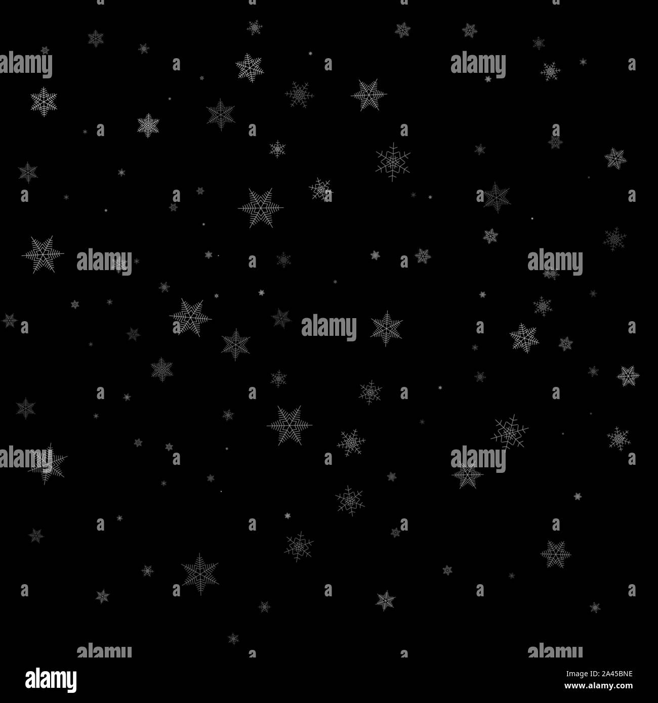 Realistic falling snowflakes. Isolated on black background. Vector ...