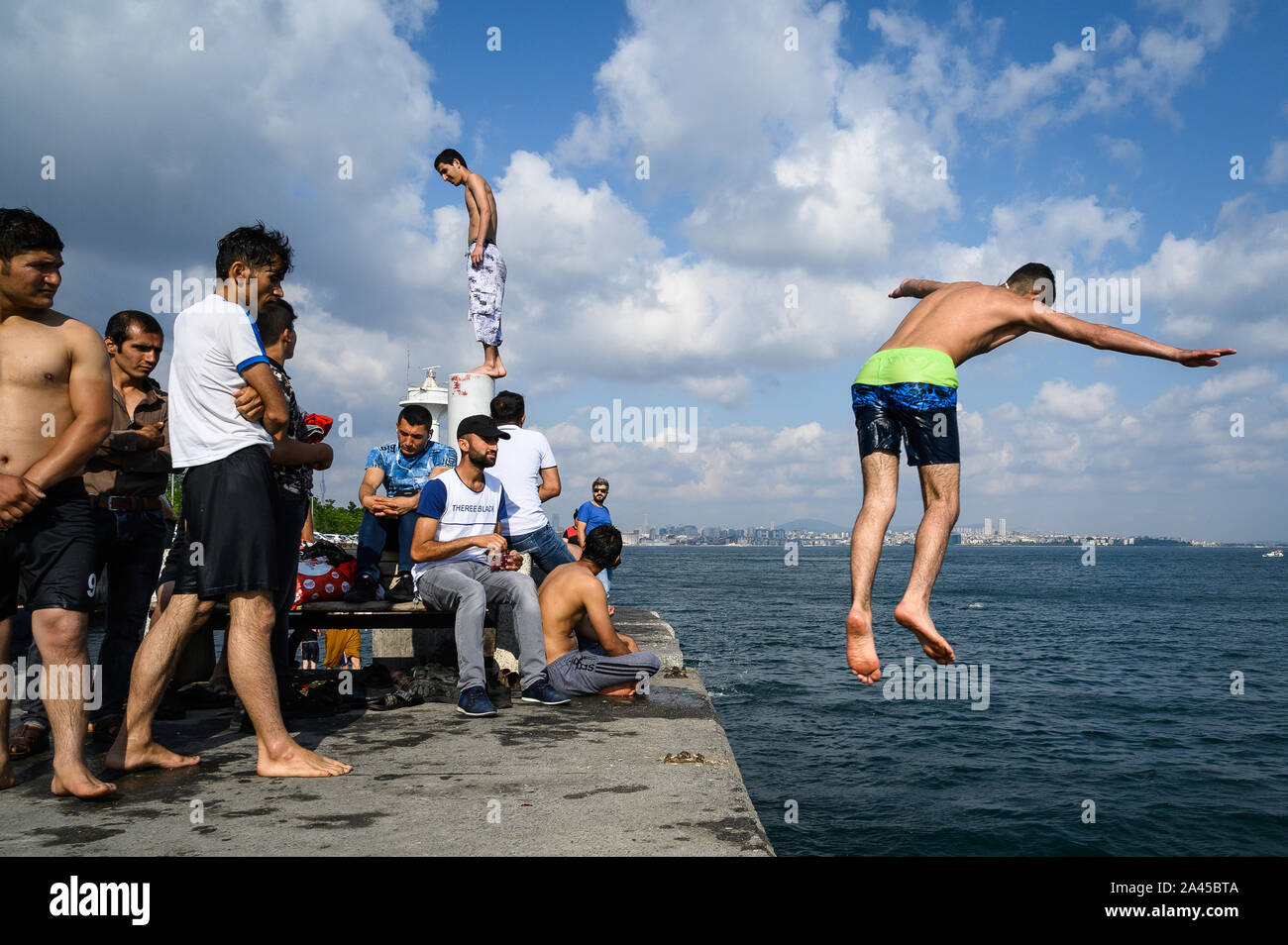 Divers at the Sea of Marmara, Istanbul, Turkey. Stock Photo