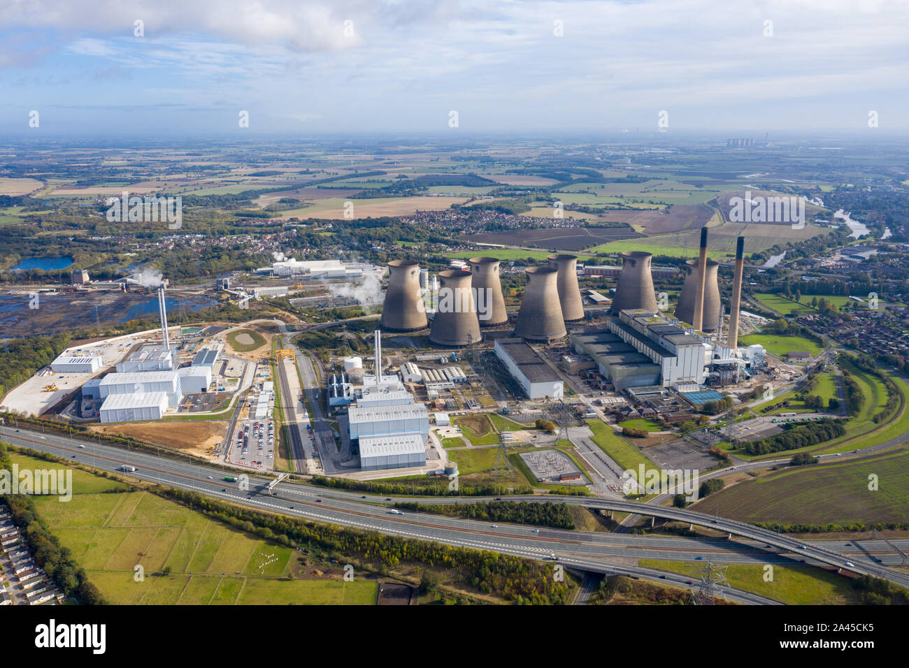 Aerial photo of the Ferrybridge Power Station located in the Castleford area of Wakefield in the