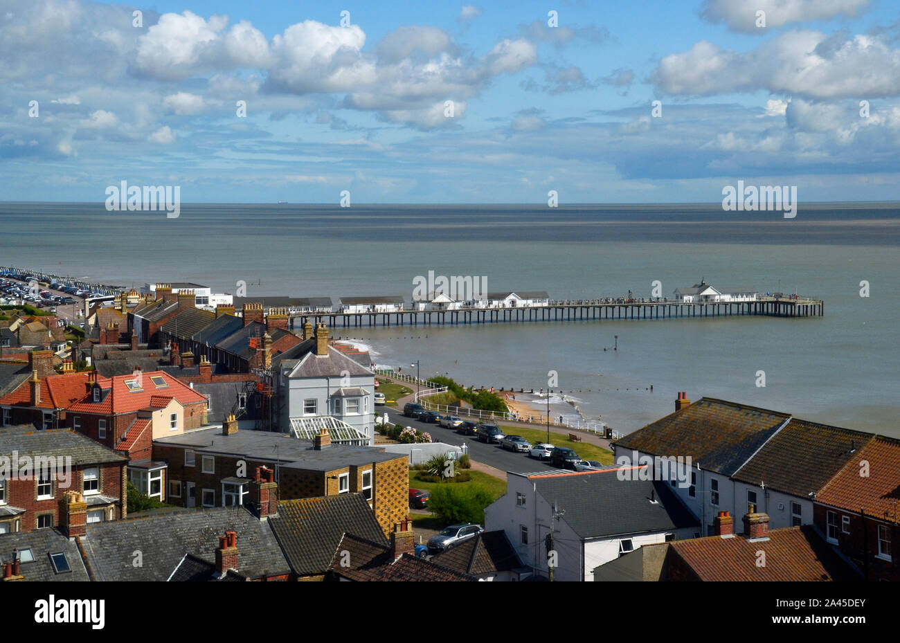 View of Southwold Pier from Southwold Lighthouse, Southwold, Suffolk, UK Stock Photo