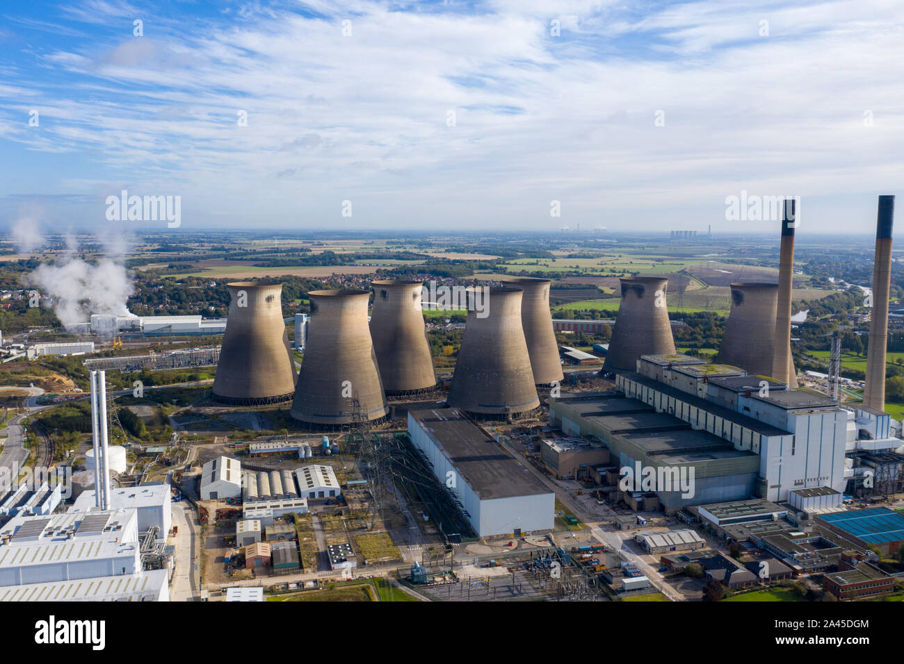 Aerial photo of the Ferrybridge Power Station located in the Castleford area of Wakefield in the