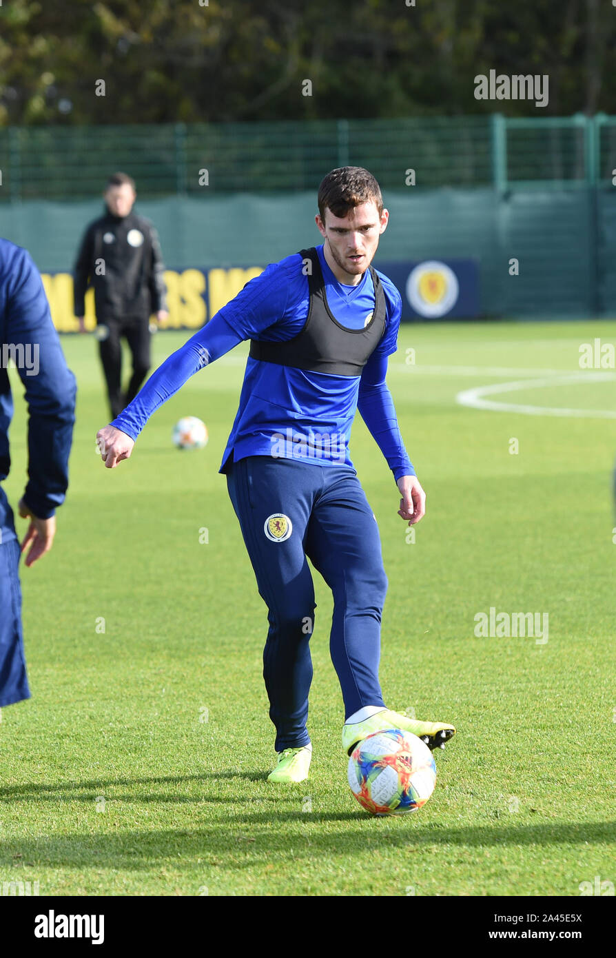 Edinburgh, Scotland, UK. 12th Oct, 2019. Captain Andy Robertson. Scotland Football Team training session at the Oriam, Riccarton, Edinburgh, for Scotlands UEFA EURO 2020 Qualifier fixture against San Marino at Hampden Park Glasgow (13th Oct 19) Credit: eric mccowat/Alamy Live News Stock Photo