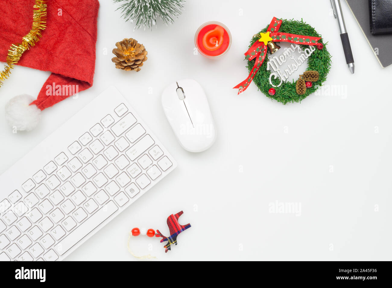 Flat Lay Top View Christmas Office Table Desk Party Concept