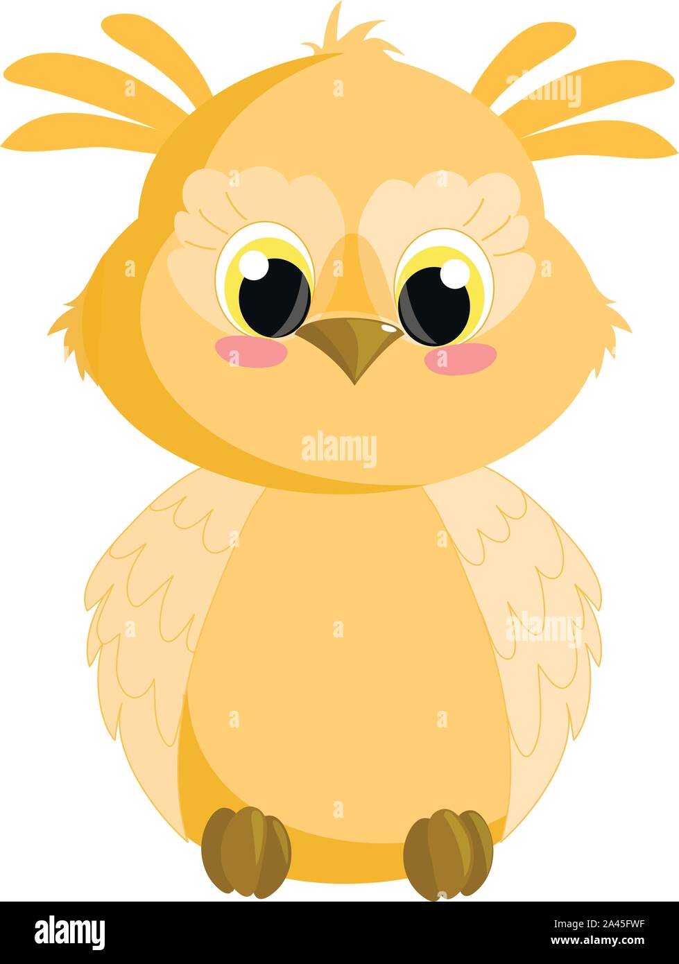 Cute cartoon owl clipart drawing sitting on a branch. Night. Stock Vector