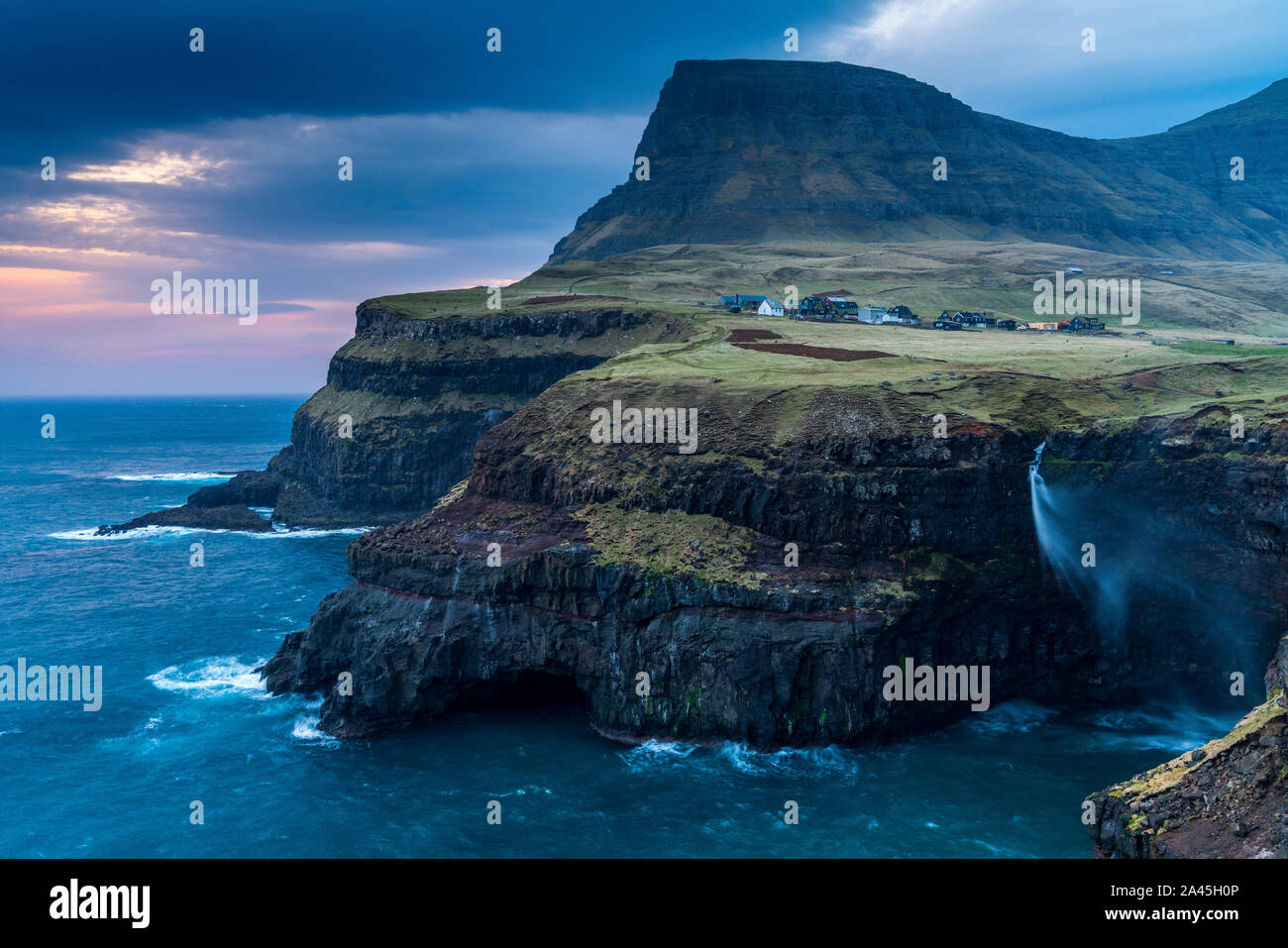 Gasadalur waterfall, Vagar, Faroe Islands, Denmark, Europe Stock Photo