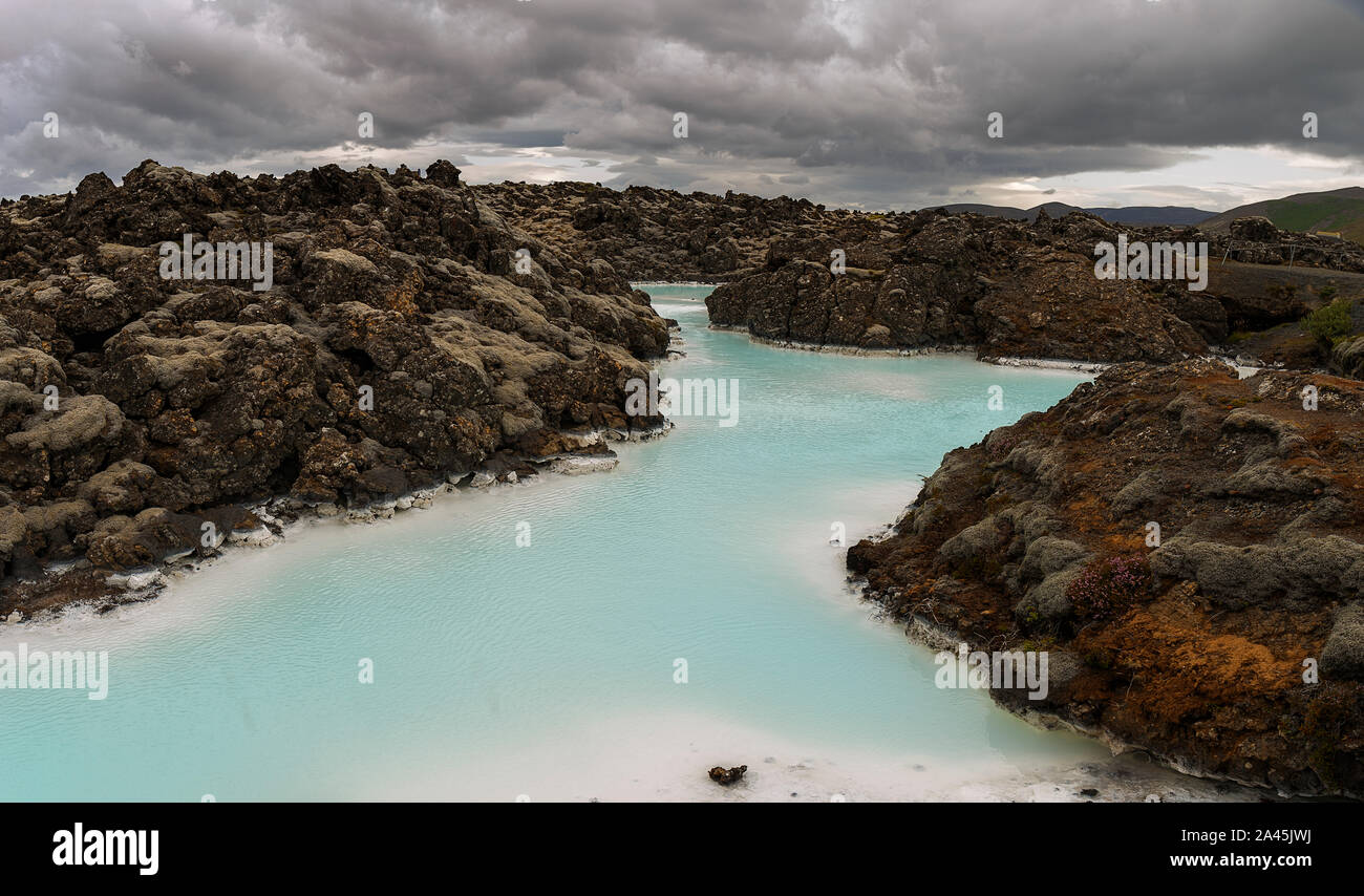 Cloudy Sky over Blue Lagoon, Iceland Stock Photo