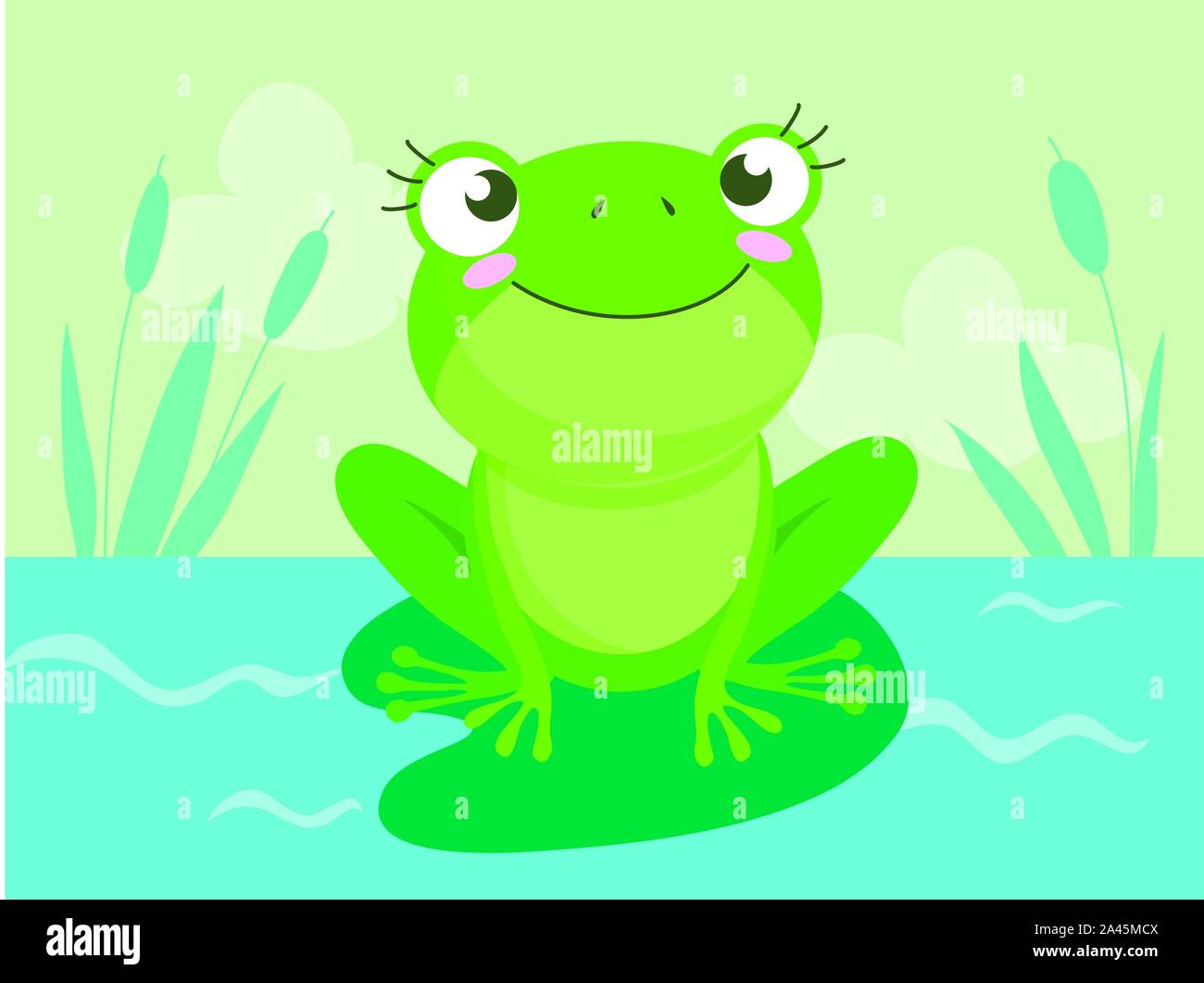 Cartoon Vector of Green cute baby frog isolated on white background. Stock Vector