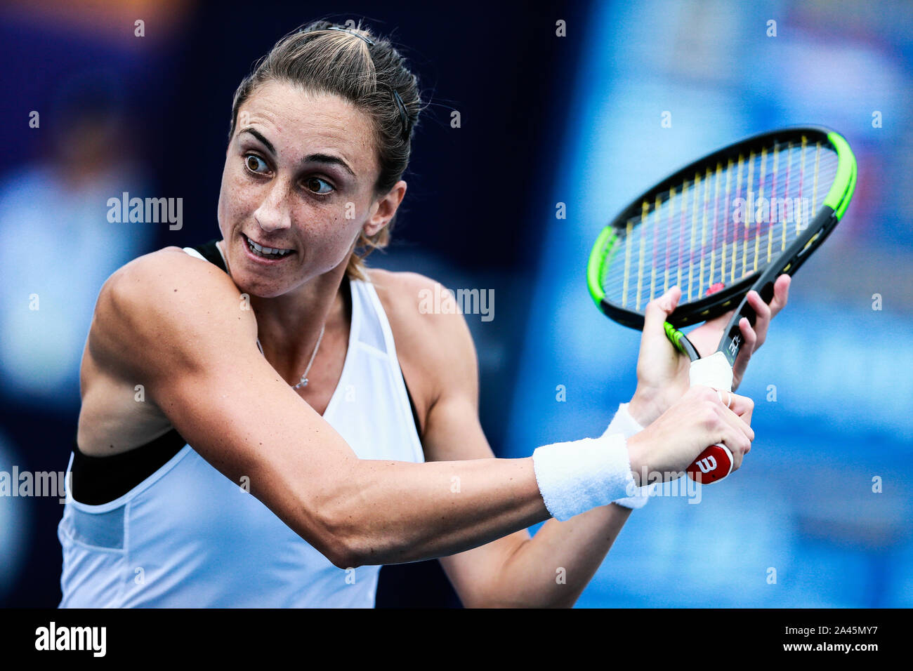 Croatian professional tennis player Petra Martic plays against French professional tennis player