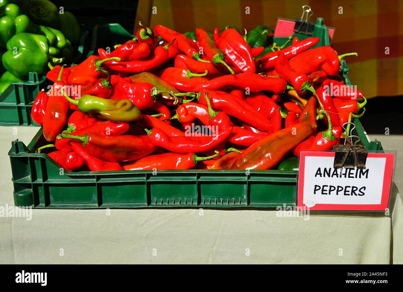 Red Anaheim chili peppers at a farmers market Stock Photo Alamy
