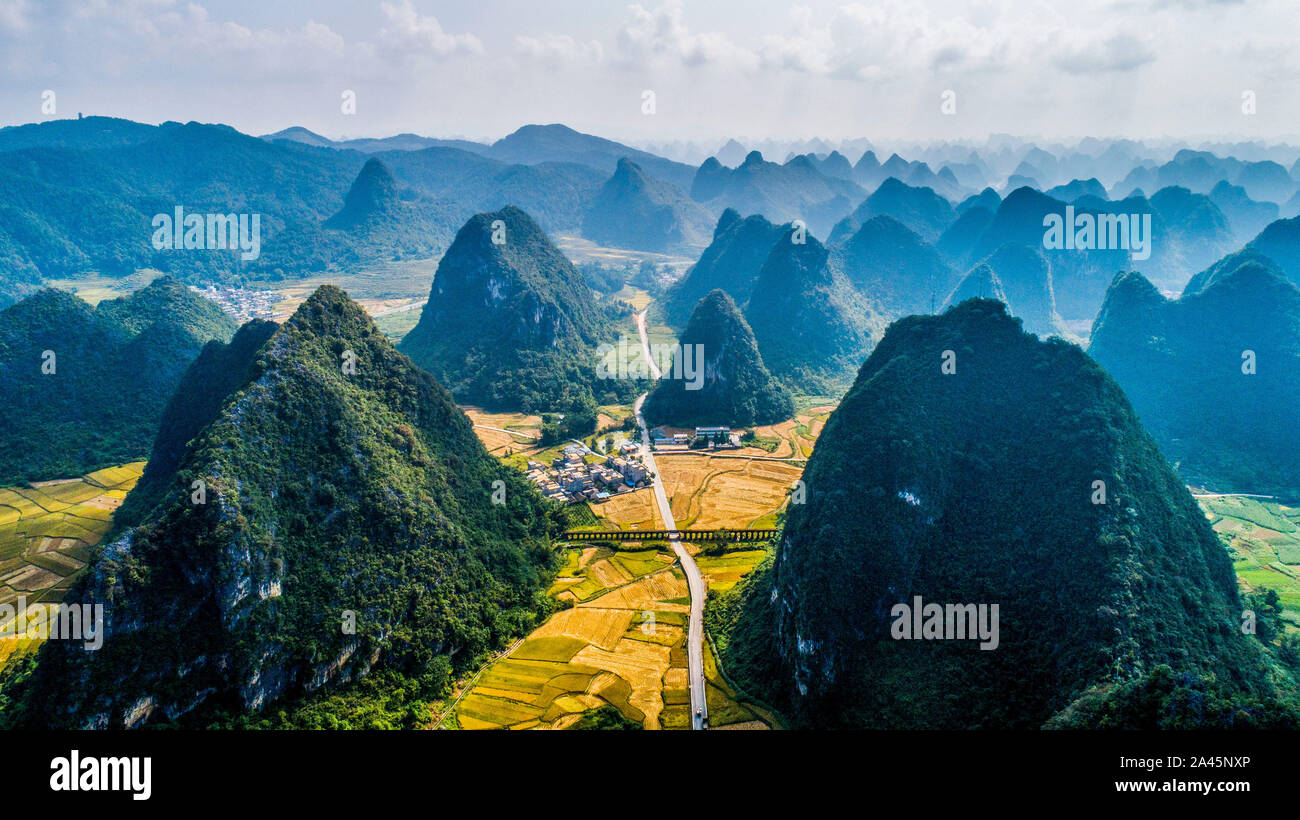 Landscape of Jingxi, a county-level city in Baise City, southwest China's Guangxi Zhuang Autonomous Region on October 6th, 2019. Stock Photo