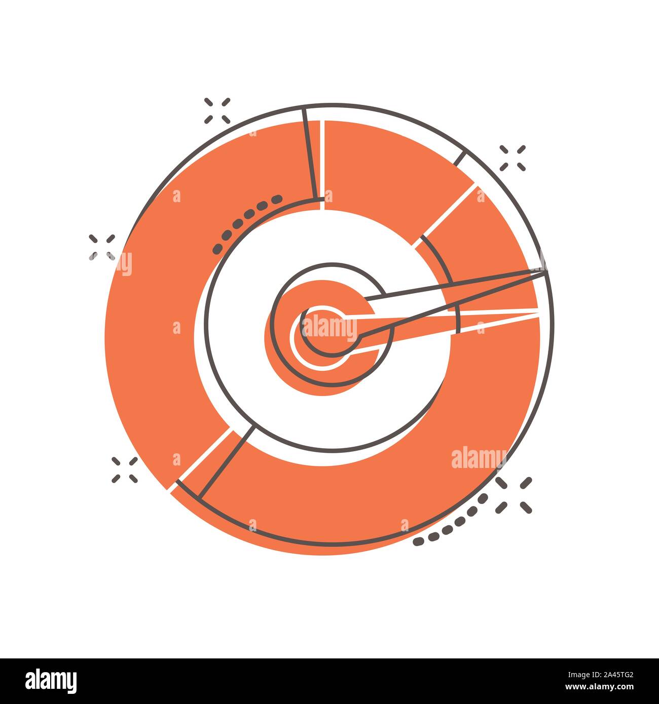 Meter dashboard icon in comic style. Credit score indicator level vector cartoon illustration pictogram. Gauges with measure scale business concept sp Stock Vector
