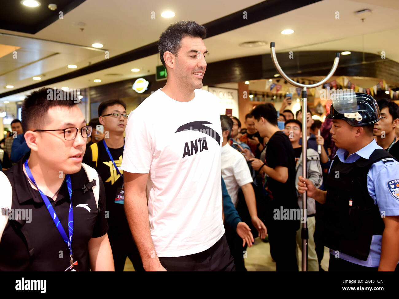 Argentine professional basketball player Luis Scola speaks at Anta Sports  promotional event in Luoyang city, central China's Henan province, 20  September 2019. (Photo by Zhang Yixi - Imaginechina/Sipa USA Stock Photo -  Alamy