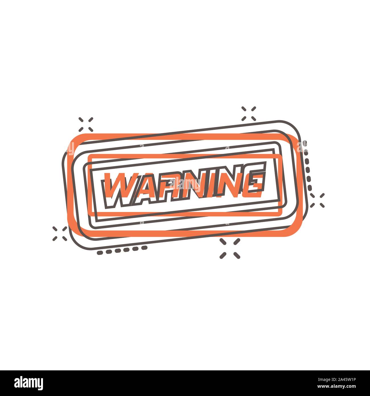Warning, caution sign icon in comic style. Danger alarm vector cartoon illustration on white background. Alert risk business concept splash effect. Stock Vector