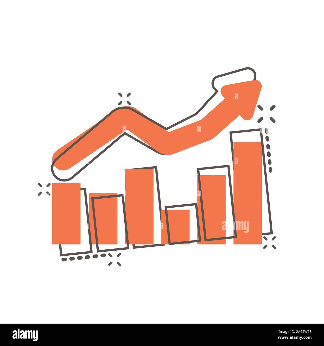 Growing bar graph icon in comic style. Increase arrow vector cartoon ...