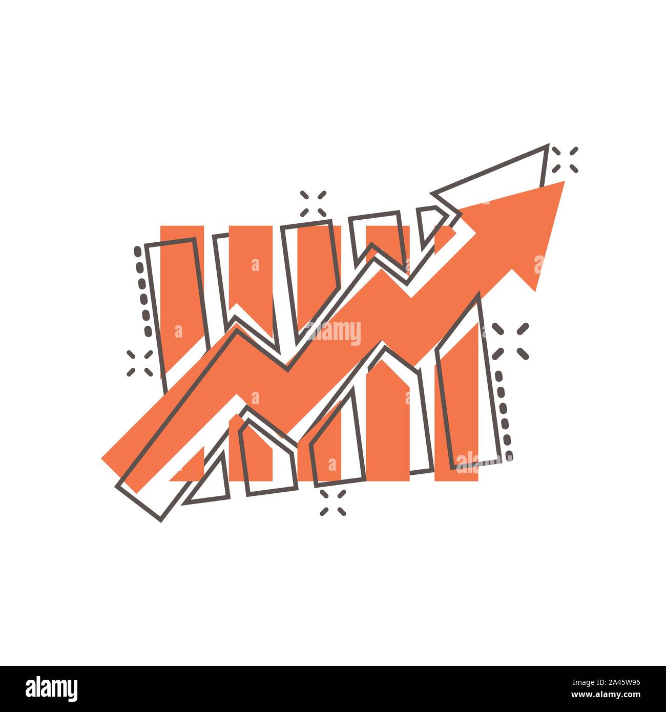 Growing bar graph icon in comic style. Increase arrow vector cartoon ...