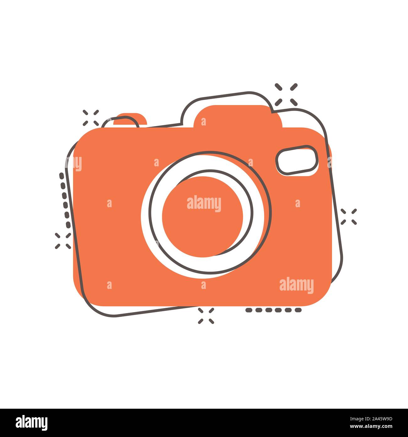 Photo camera icon in comic style. Photographer cam equipment vector
