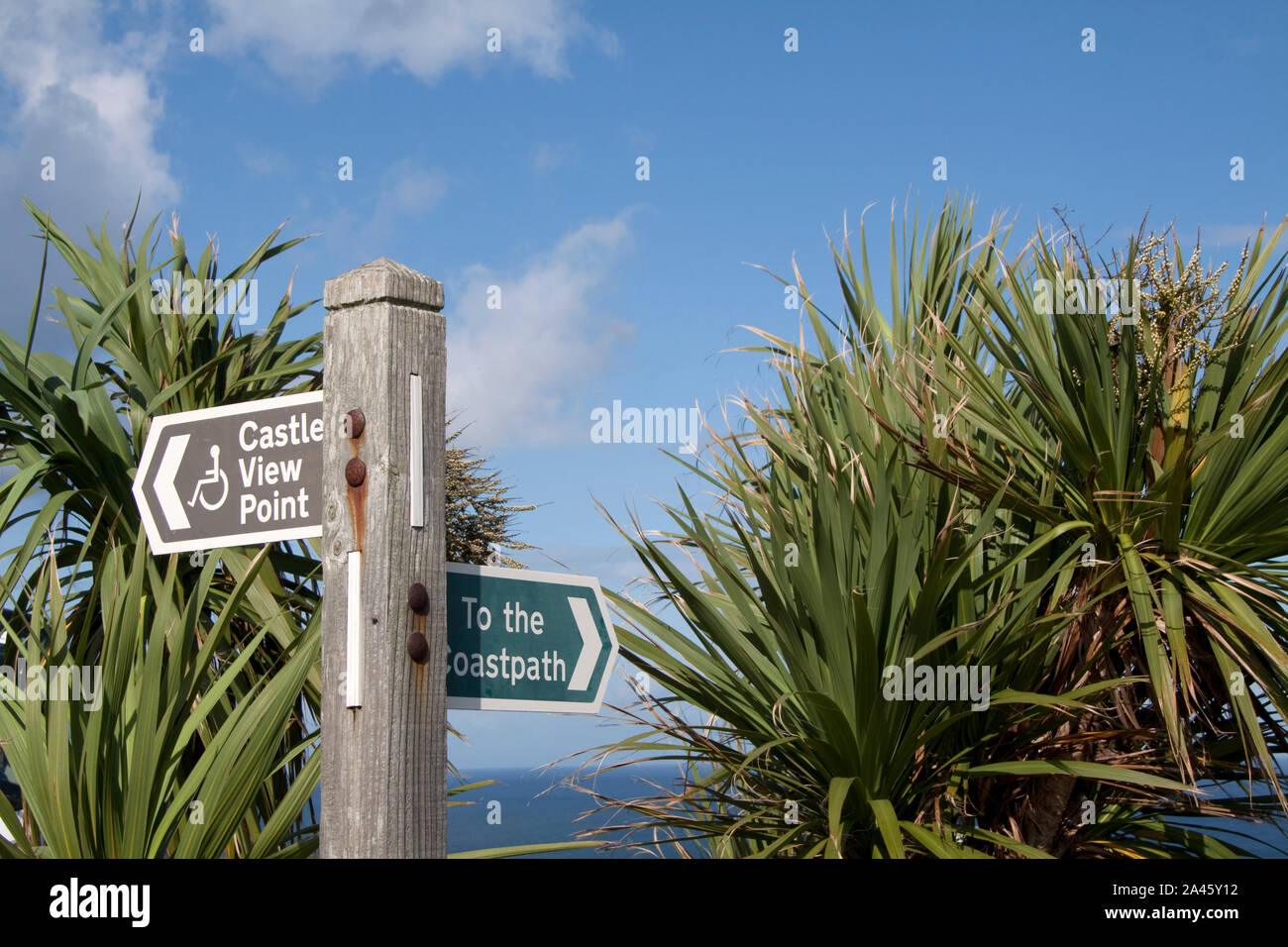 Sign Post for Castle and Coast path Stock Photo - Alamy