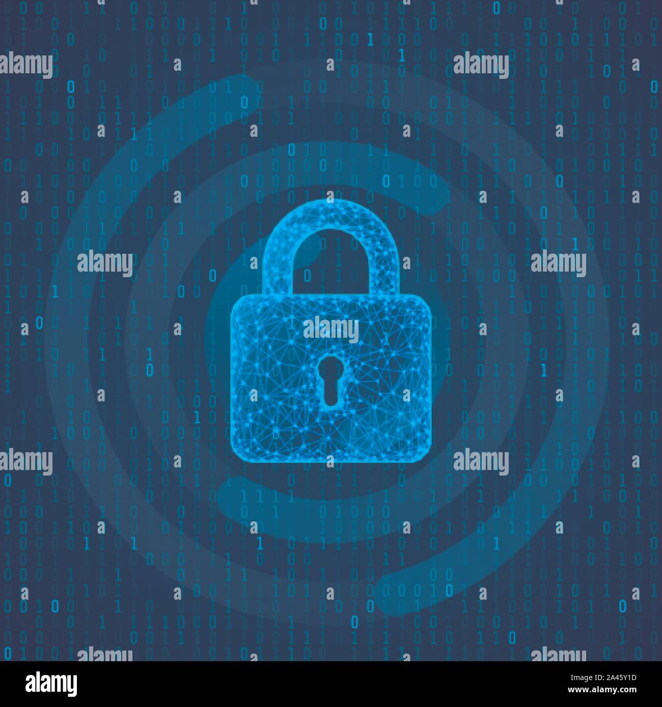 Polygonal lock on binary code background. Protection concept of digital and technology. System privacy. Protect personal data. vector illustration Stock Vector