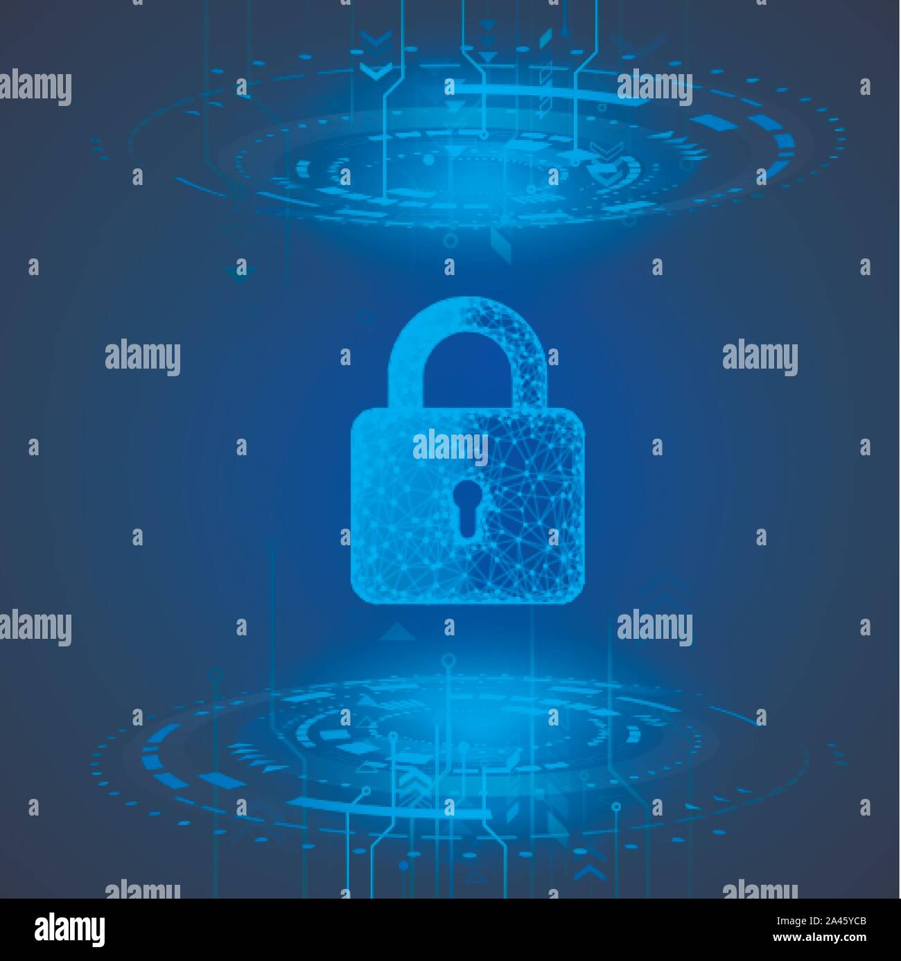 Internet security. Cyber data defense or information protection concept. Firewall or other software or network security. Blue abstract technology back Stock Vector