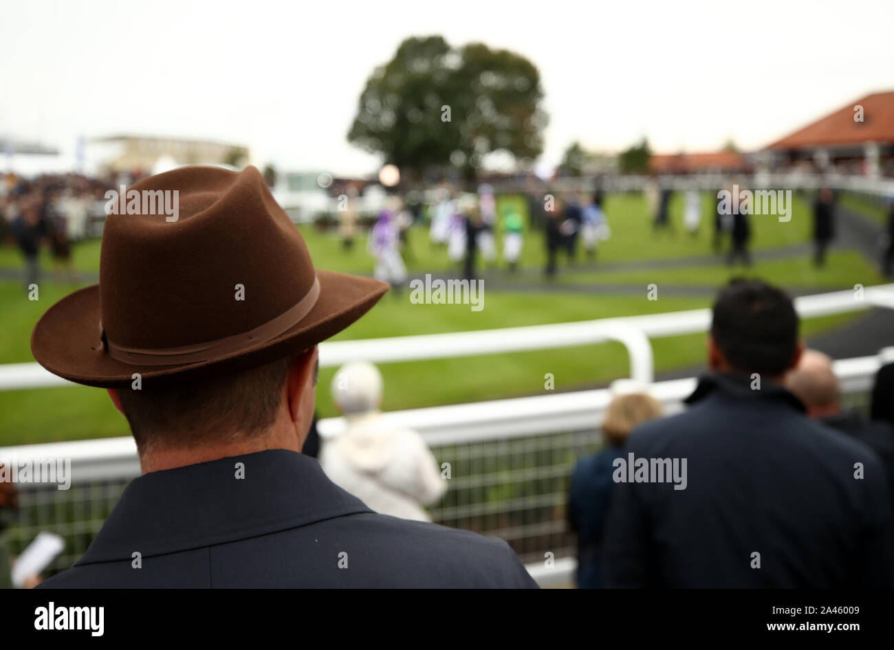 A race goer watches the parade ring during day two of the Dubai Future ...