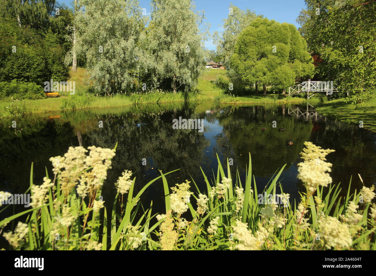 Beautiful pond in Nordanaparken in Skelleftea, Sweden Stock Photo Alamy