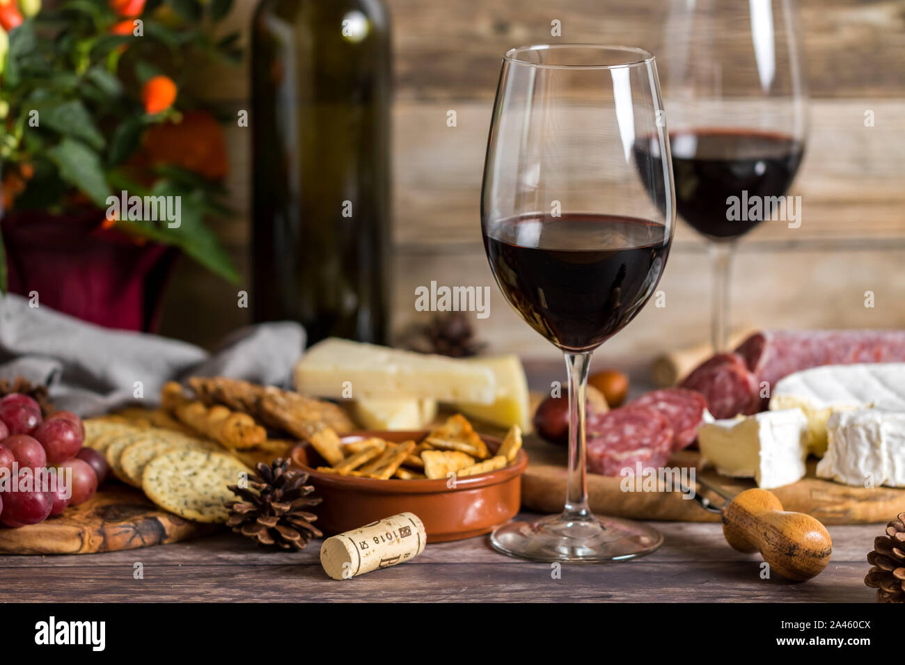 Red wine with cheese and crackers Stock Photo Alamy