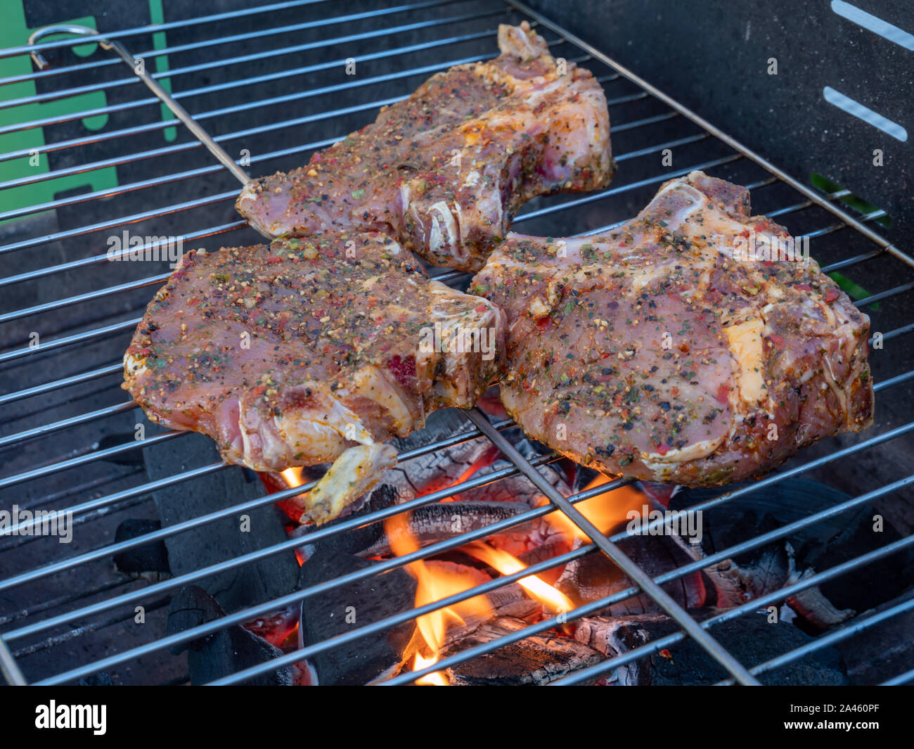 Steaks on the charcoal grill Stock Photo Alamy